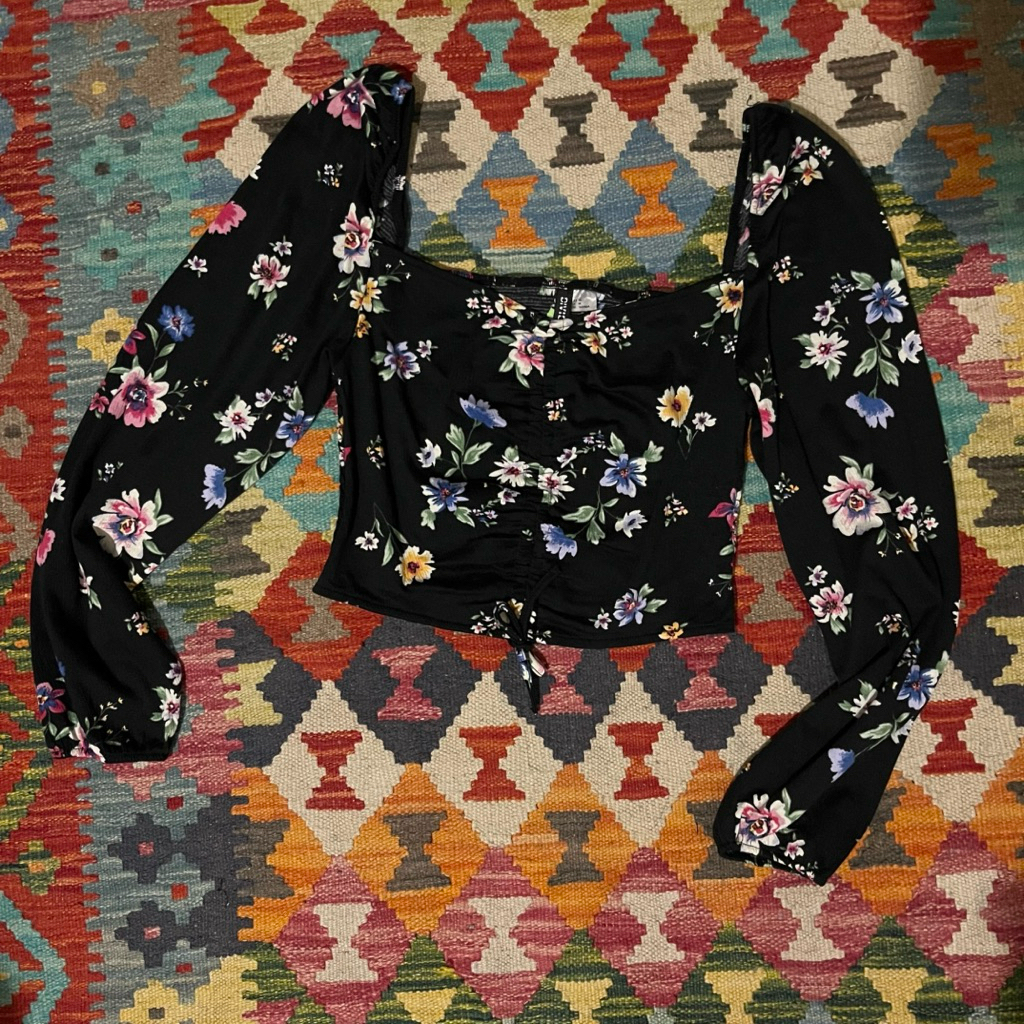 H&M Floral Smoked Crop Top