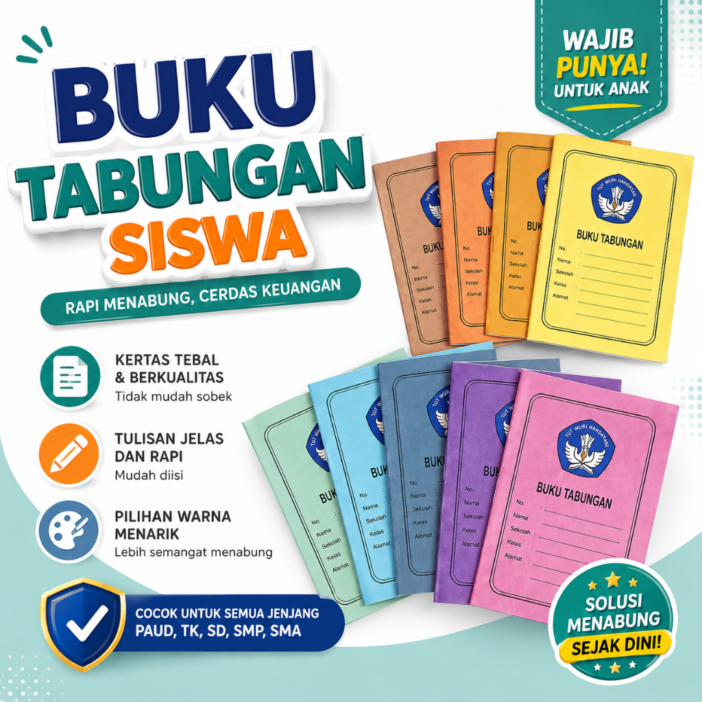 Buku Tabungan Siswa Sekolah SD SMP SMA PAUD TK  Buku Menabung Anak Warna Warni  Buku Tabungan Sekola