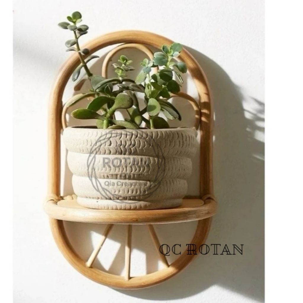 Hiasan pot dinding rotan minimalis estetik/tempat bingkai foto rotan/pot bunga gantung dinding rotan