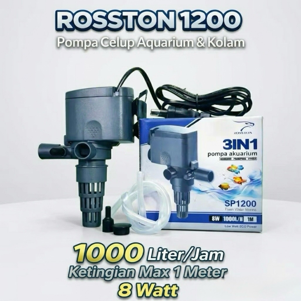 Pompa aquarium celup rosston 1200 1000 L/H 8 watt pompa mesin filter aquarium