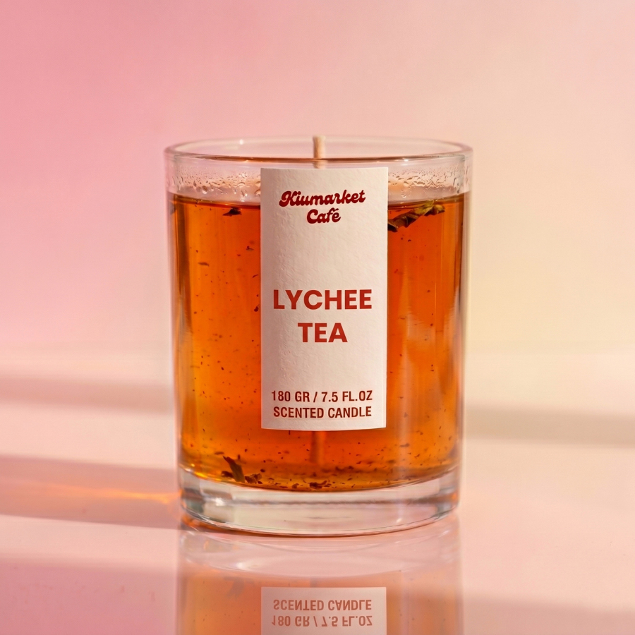 Kiumarket Scented Candle Lychee Tea 180gr - Lilin Aromaterapi Aroma Leci Segar Sweet Fruity Refreshi