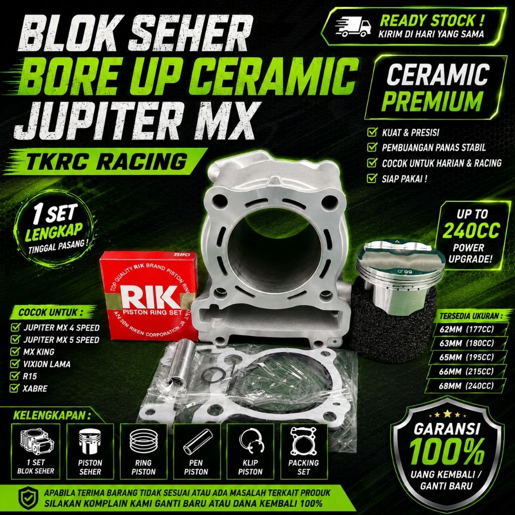 BLOK SEHER BORING BORE UP CERAMIC CRAMIC KERAMIK JUPITER MX VIXION R15 MX KING 62 63 65 66 68 MM 62M