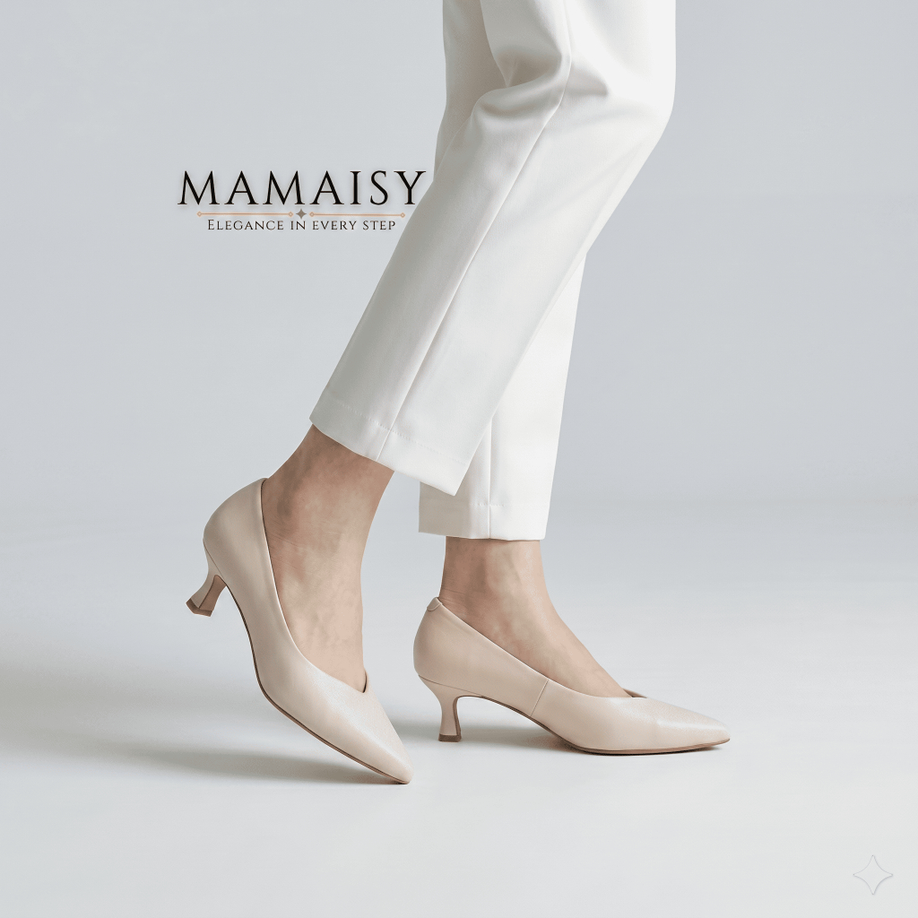 MAMAISY - Lisa Sepatu High Heels Wanita Stiletto Shoes Cream Tinggi 5 Cm