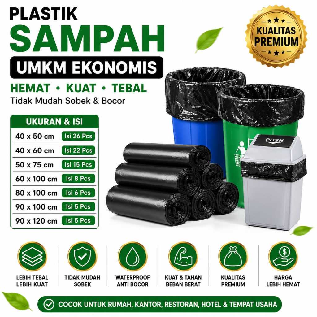 Kantong Sampah Tebal Hitam Premium Kuat Tebal 1 Pack - Uk 40X50 | 40X60 | 50X75 | 60X100 | 80X100 | 