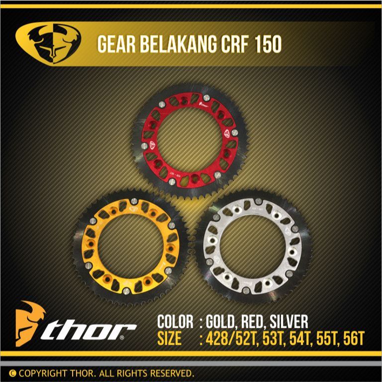 Gear Belakang CRF 150 Thor 428-56T Sprocket Racing CNC Gear Trail CRF150L Heavy Duty Offroad Premium