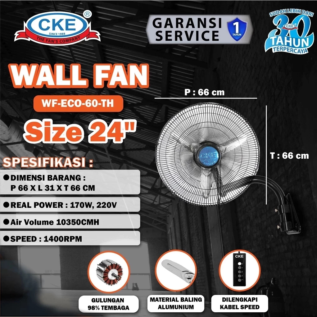 CKE Wall Fan WF-ECO-60-TH 24 Inch Kipas Angin Dinding Tembok Rumah