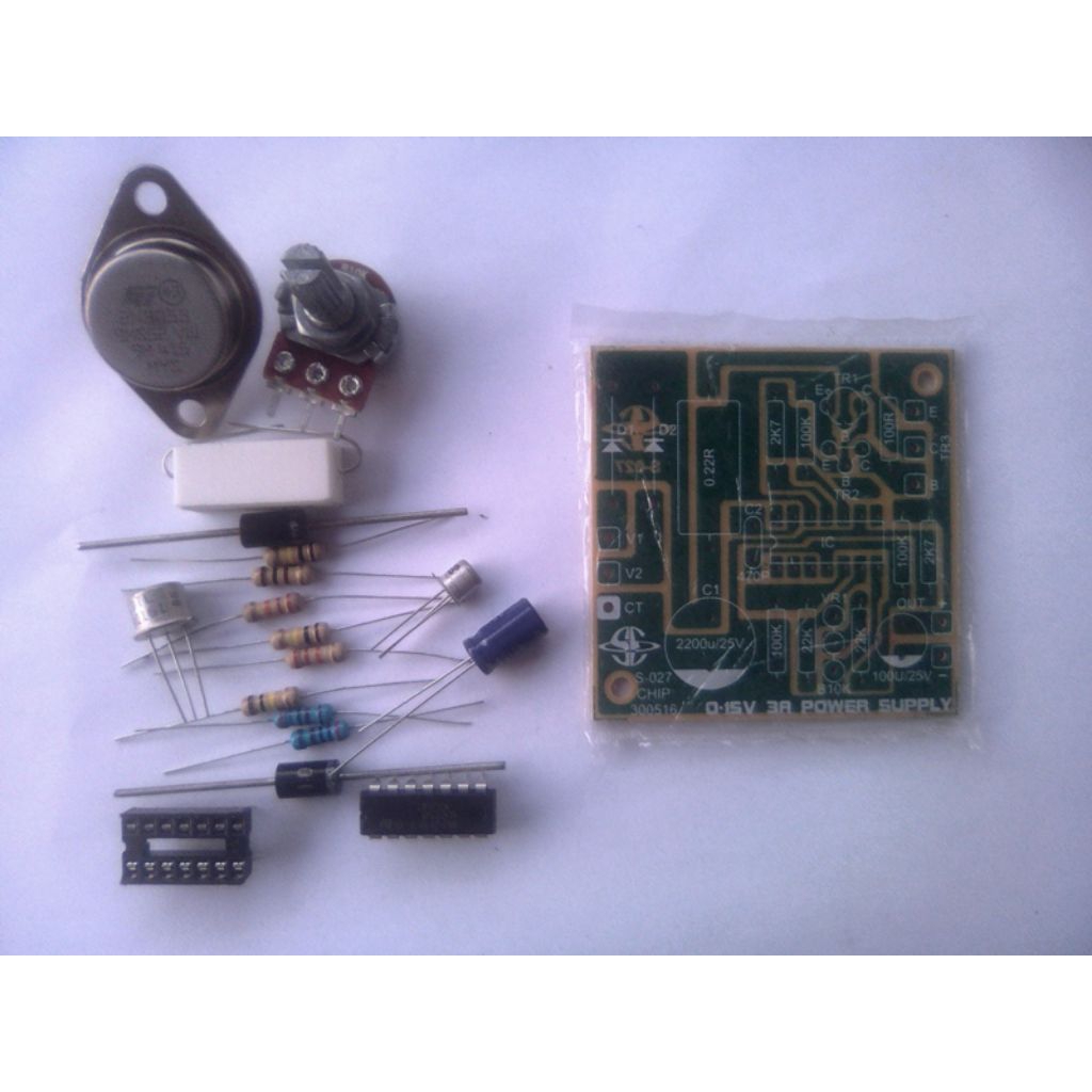 diy pcb dan komponen 0 - 15v 3a power supply s027