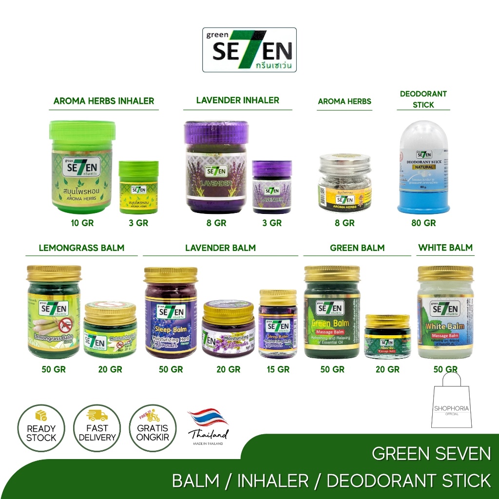 Green Seven Balsam Herbal Inhaler Deodorant Stick Original Thailand Balsem Se7en Aroma Herbs Lavende