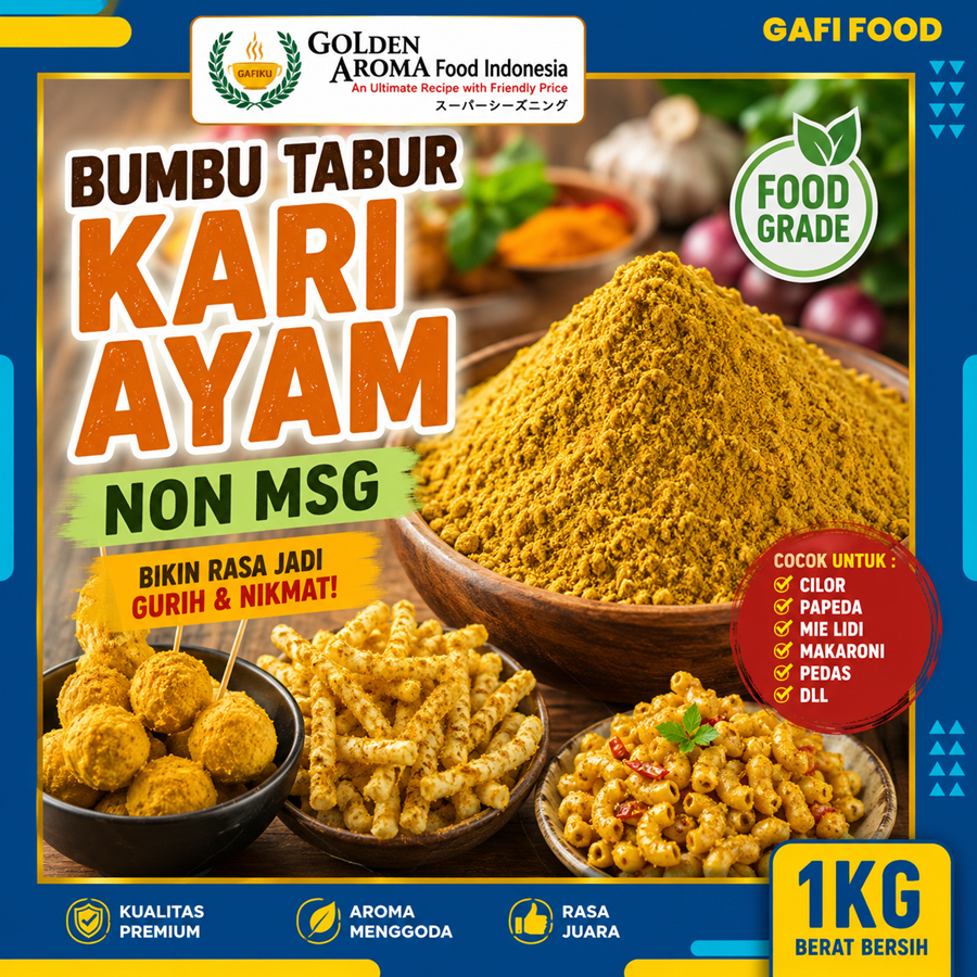 BUMBU TABUR KARI AYAM NON MSG  1 KG FOOD GRADE 1Kg Bubuk Bumbu Cilor Papeda Mie Lidi Makaroni Pedas