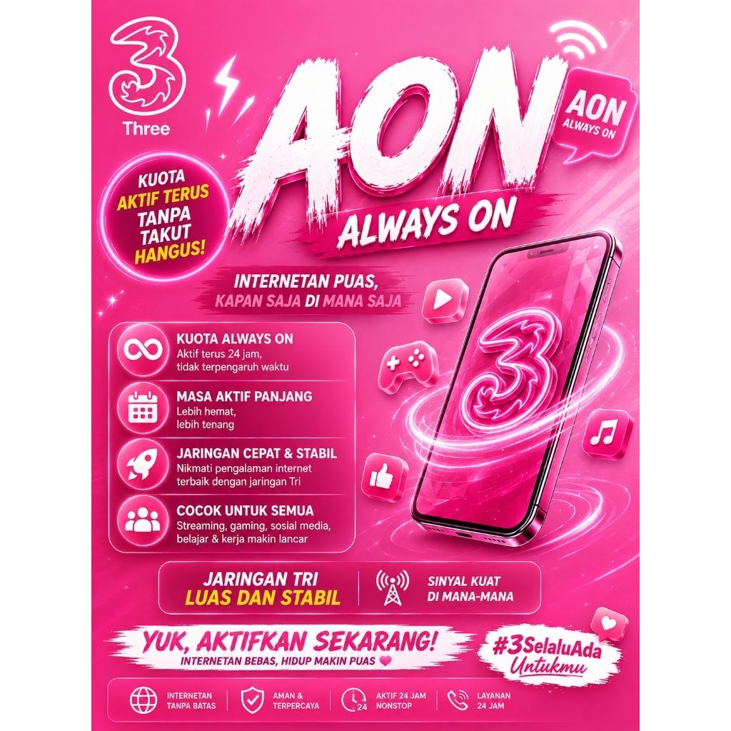 Paket Data Three AON (Always On)