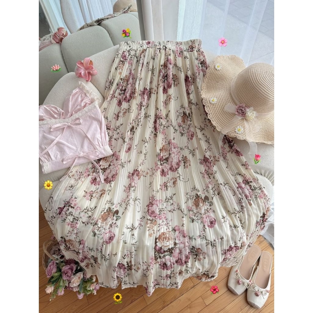 Rok Plisket Bunga Kuning