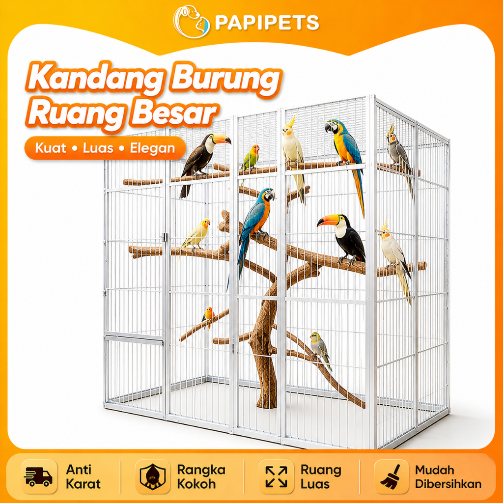 PAPIPETS Kandang Aviary Burung Besar Jumbo Besi Sangkar Burung Outdoor Anti Karat Pagar Kuat