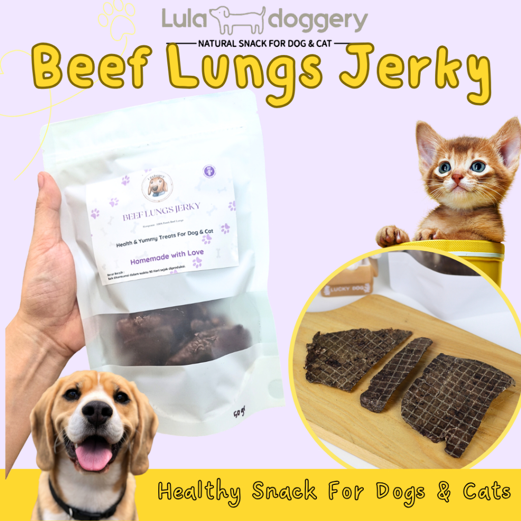 Beef Lungs Jerky Snack Anjing Kucing Paru Sapi Homemade Natural Lula Doggery