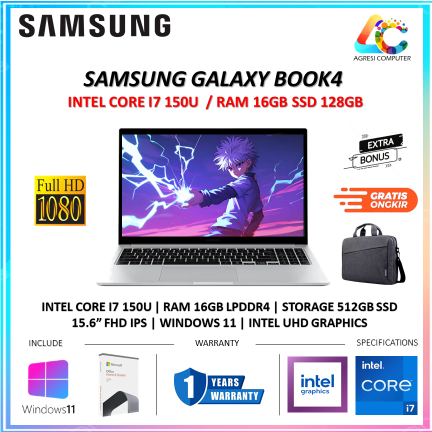 Laptop Samsung Galaxy Book 4 15 Intel Core I7 150U 16GB 512GB Win11+Office 2024 15.6" FHD IPS