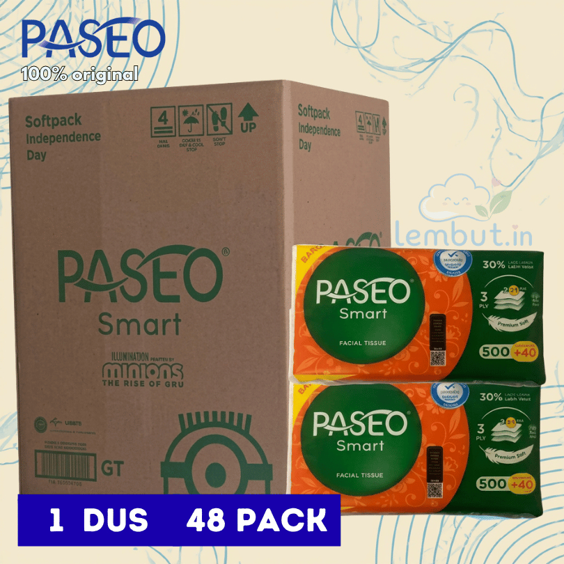 PASEO 1 Dus Tissue Smart 540 (500 + 40) 3 Ply Isi 48 Pcs Facial Tisu Wajah Tisue Muka Lembut 250 GT