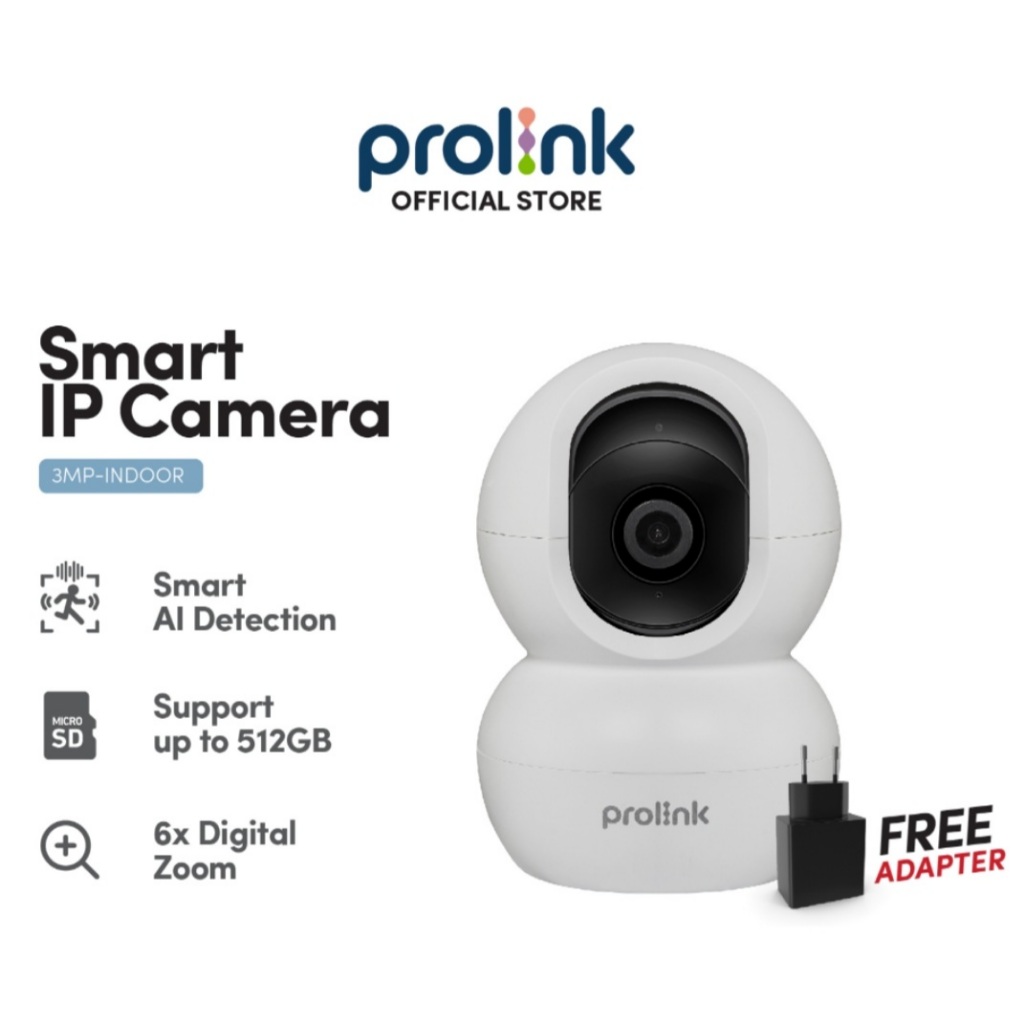 Ipcam Kamera CCTV Ip Camera Snowman Indoor Prolink 2K 3MP PTZ 360 2 Way Talk Bonus Micro SD 16GB