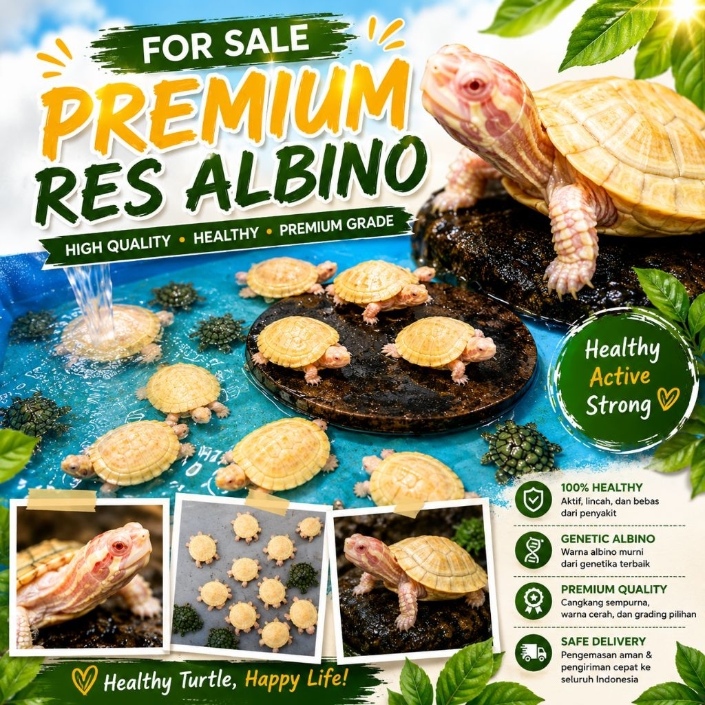 Res Albino Premium Kura-Kura Ukuran 3-15Cm Het Albino Resbino Baby