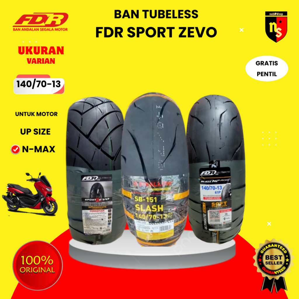 Ban luar Motor FDR Sport ZEVO 140 70 13 Tubeless FREE PENTIL Motor Nmax Belakang