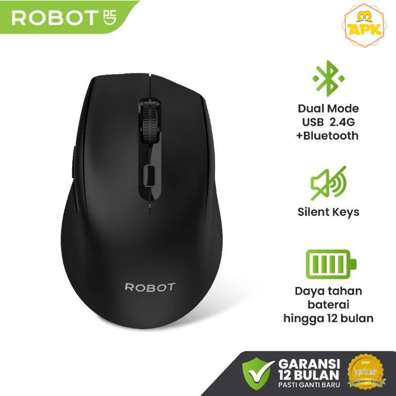 ROBOT M530 Mouse Wireless Bluetooth Dual Mode USB Receiver Silent Click 3 Level DPI Akurat 1600DPI U