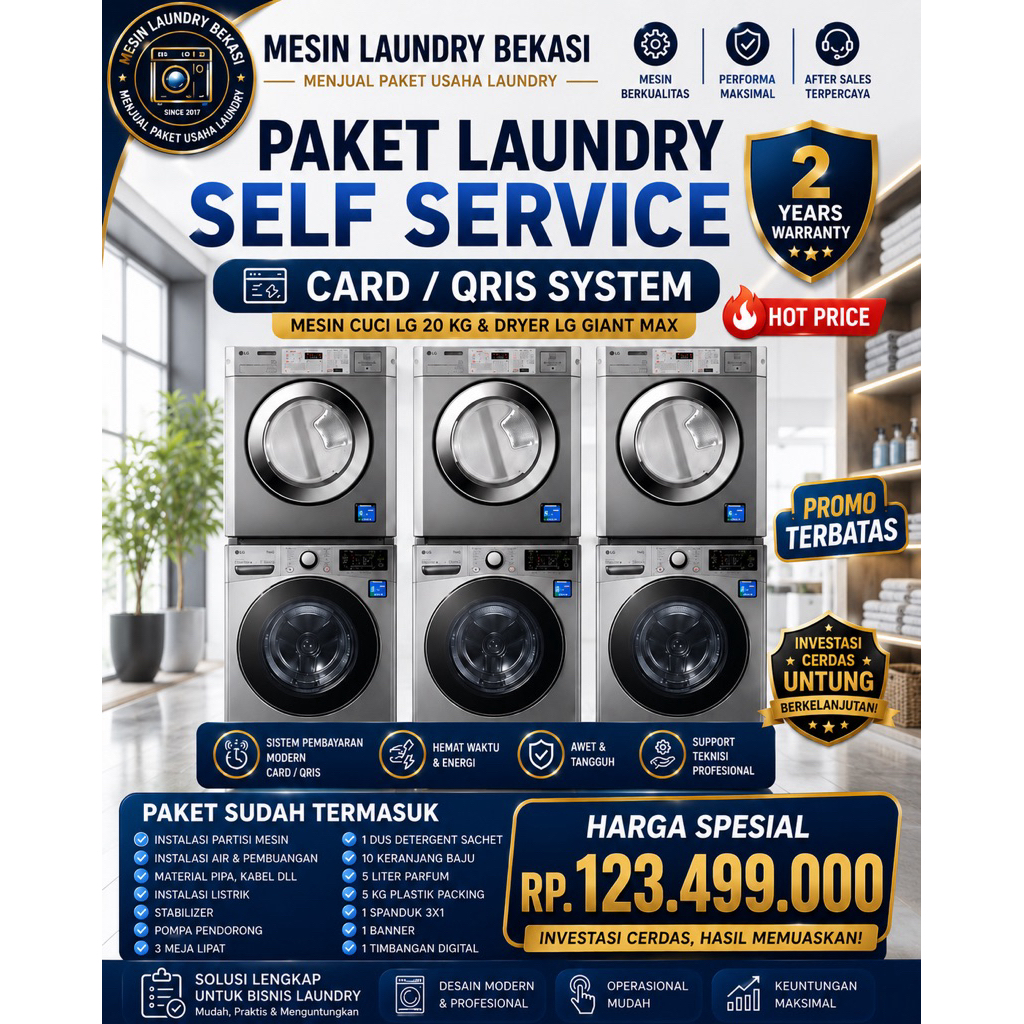 MESIN LAUNDRY SELF SERVICE MESIN CUCI LG 20 KG DRYER LG GIANT MAX PARTISI