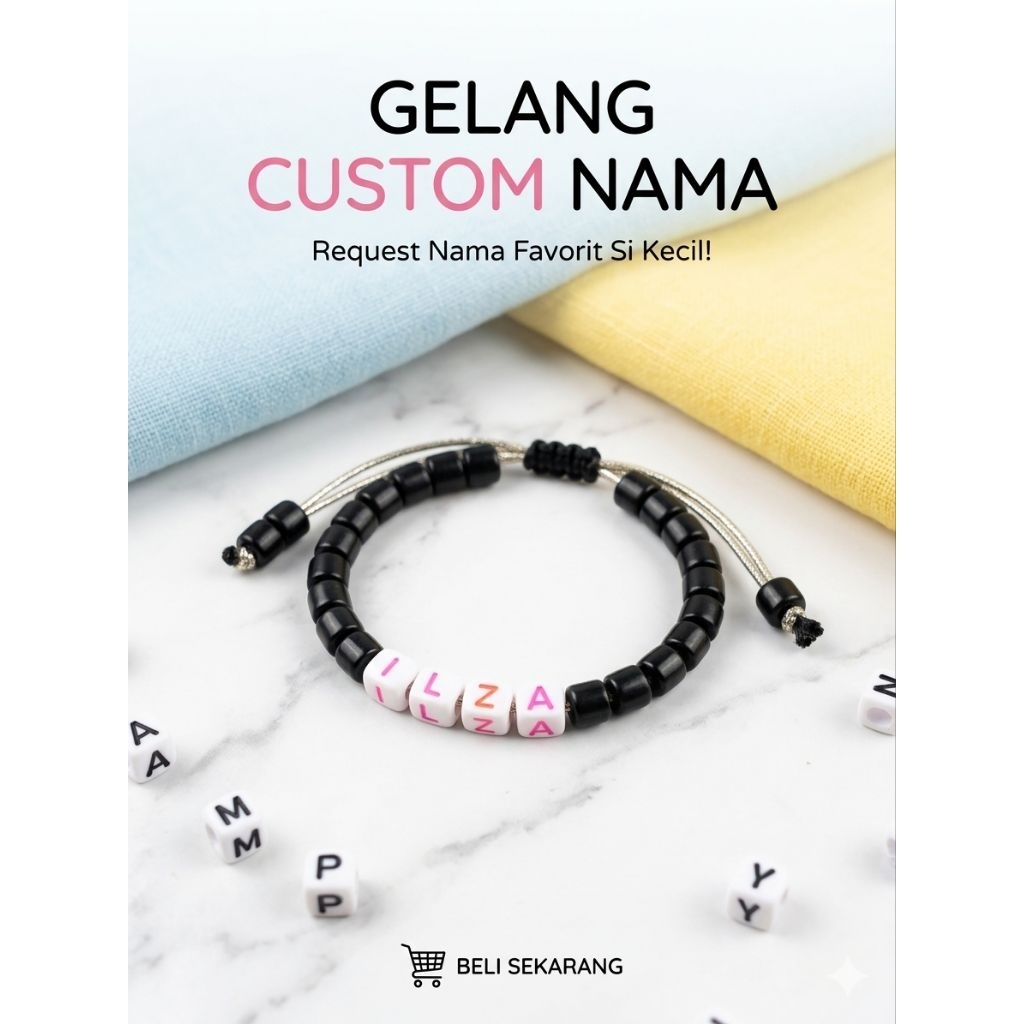 Gelang monte Custom Nama Adjustable Estetik | Gelang Couple Bestie Handmade Unik