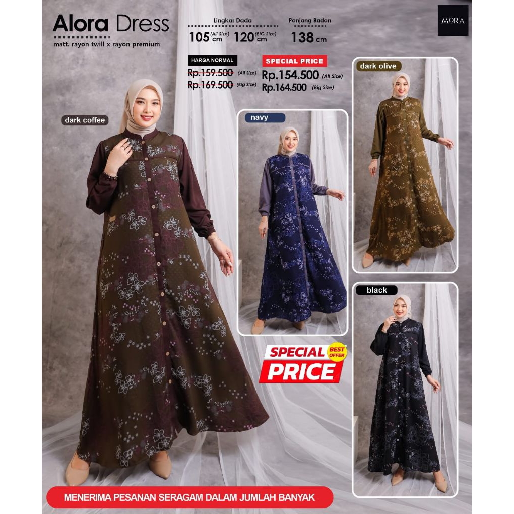 TERBARU - ALORA DRESS by MORA FASHION || Gamis Premium Adem dan Mewah