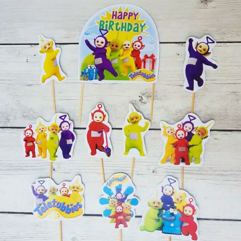 isi 10 cake topper hiasan kue ulang tahun tema Teletubbies