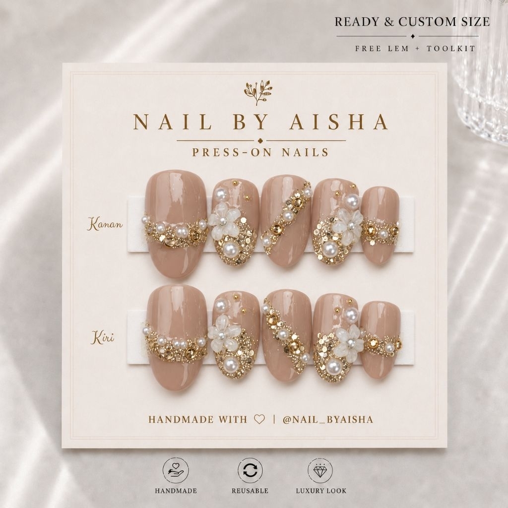 nail by aisha | wedding nail art mushroom brown flowers | custom ukuran