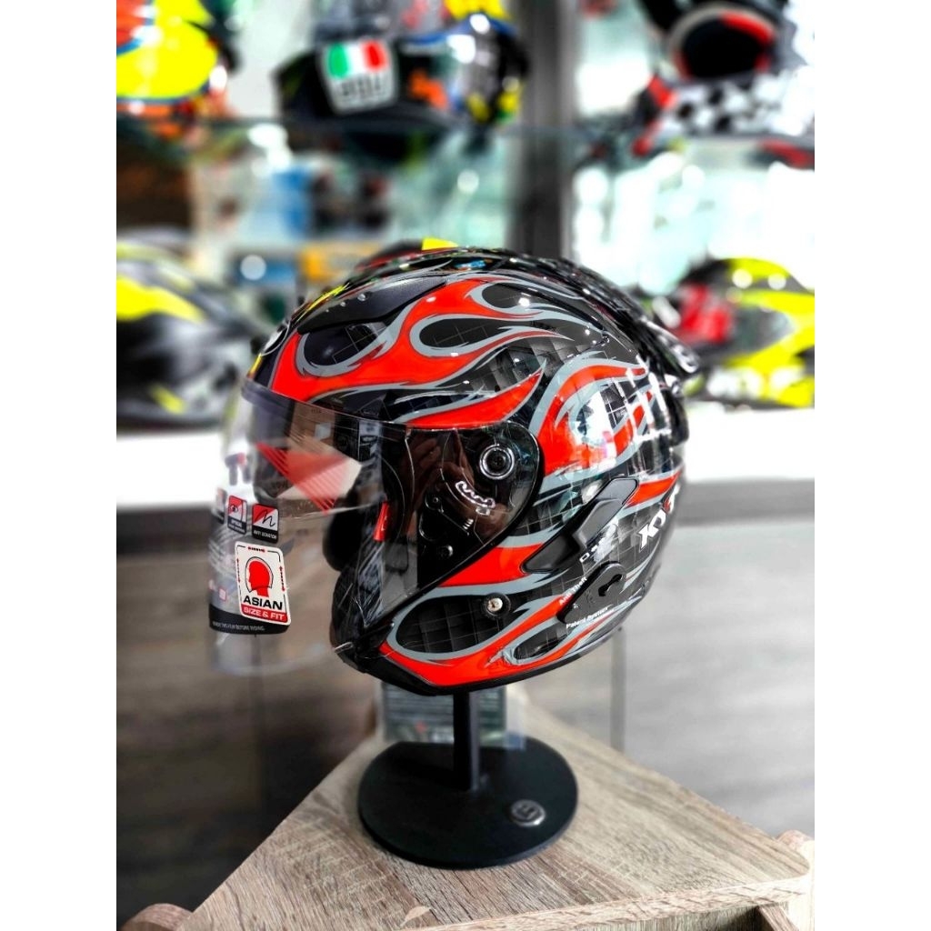 HELM KYT GALAY FLAT R FLAME RED ORIGINAL DOUBLE VISOR HELM TOURING KYT GALAXY FLAT R FLAME MERAH ORI
