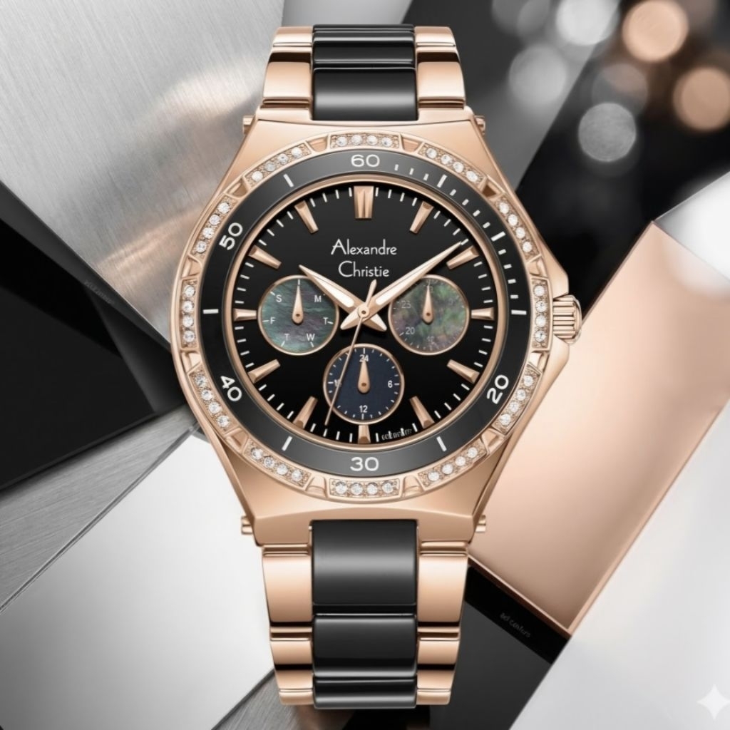 (New)Alexandre Christie 2294 Black Rosegold Cewe Original