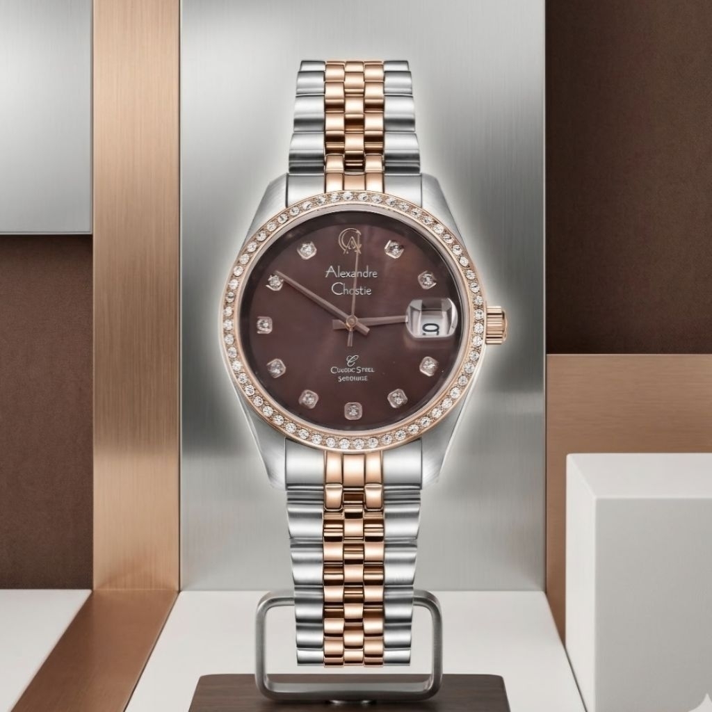 Alexandre Christie 5012 Brown Silver Rosegold Cewe Original