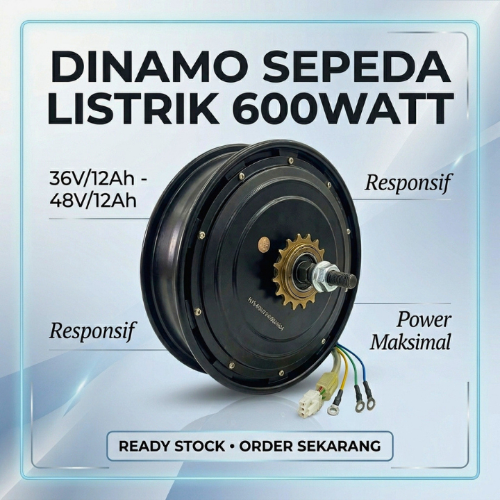 Dinamo Sepeda Listrik 600 Watt 36V 48V Universal Original Motor Penggerak E Bike Cocok Semua Merek S