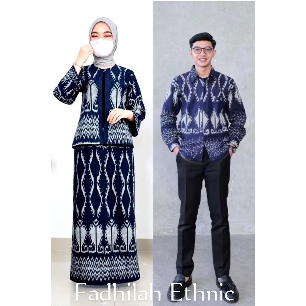 Baju Couple Tenun Pasangan - Sarimbit Tenun Keluarga - One Set Blouse dan Rok - Kemeja Tenun