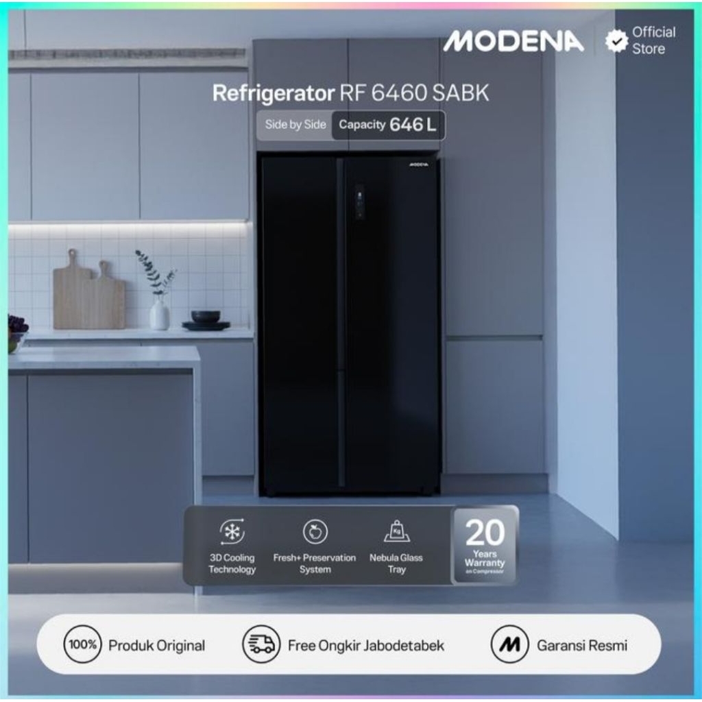 KULKAS SIDE BY SIDE MODENA RF-6460SABK 646LITER INVERTER KULKAS SBS MODENA