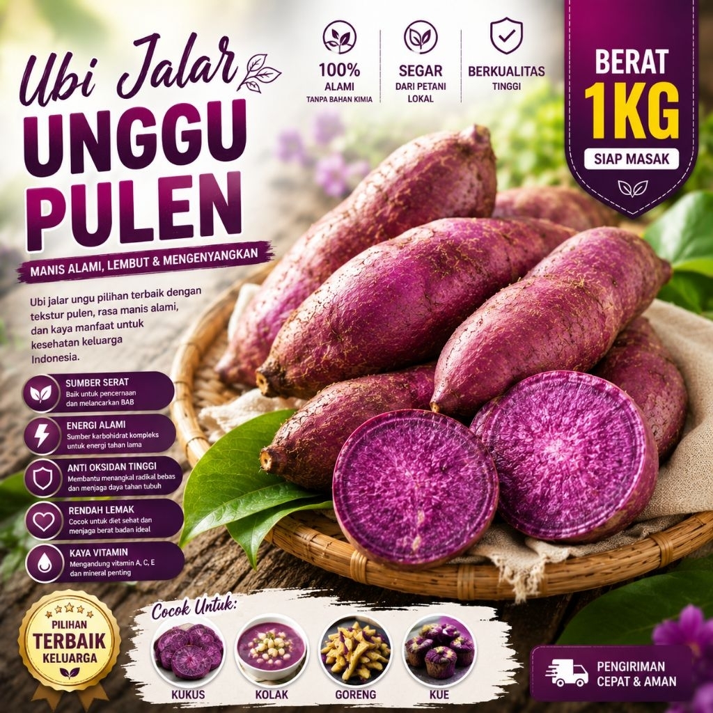 PROMO 1 KG Ubi Unggu Ubi Jalar Pulen Fresh Langsung Dari Kebun, Ubi Organik, Ubi Pulen, Ubi Keripik,