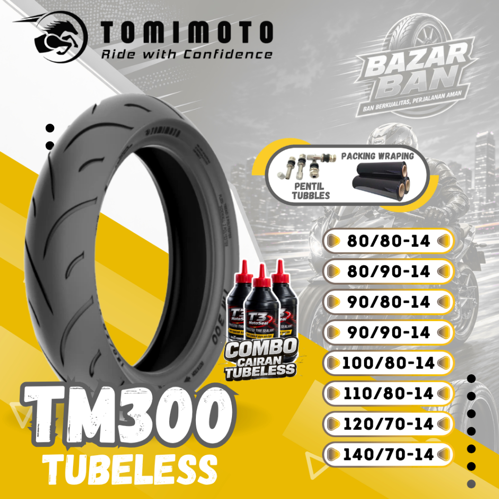 (PRODUKSI TERBARU) BAN TOMIMOTO TUBELESS RING 14 TM300 ( 80/80-14 / 80/90-14 / 90/80-14 / 90/90-14 /