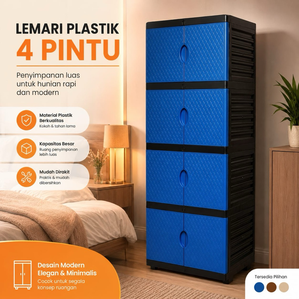 LEMARI PLASTIK 4 SUSUN LEMARI PAKAIAN RAK BAJU RAK SUSUN BAHAN TEBAL KOKOH