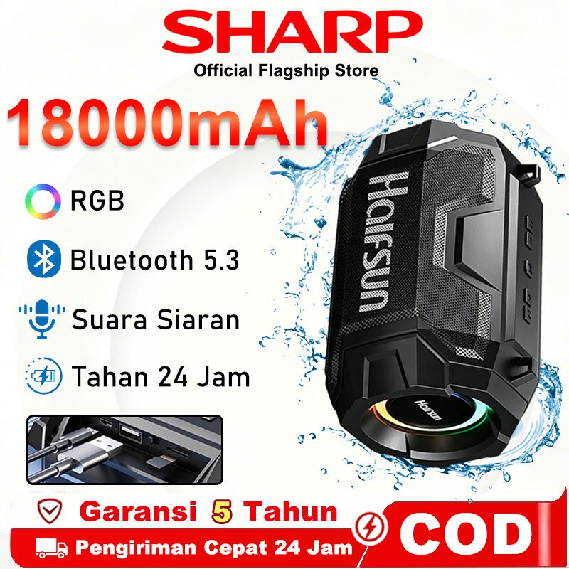 Garansi 5 Tahun SHARP speaker bluetooth super bass mini IPX7 Wireless Speaker
