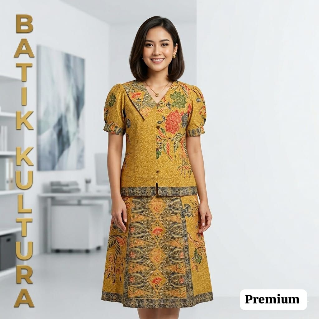Setelan Rok dan Blouse Batik Wanita Solo Modern Bahan Katun Halus Cocok Untuk Kerja Kondangan Seraga