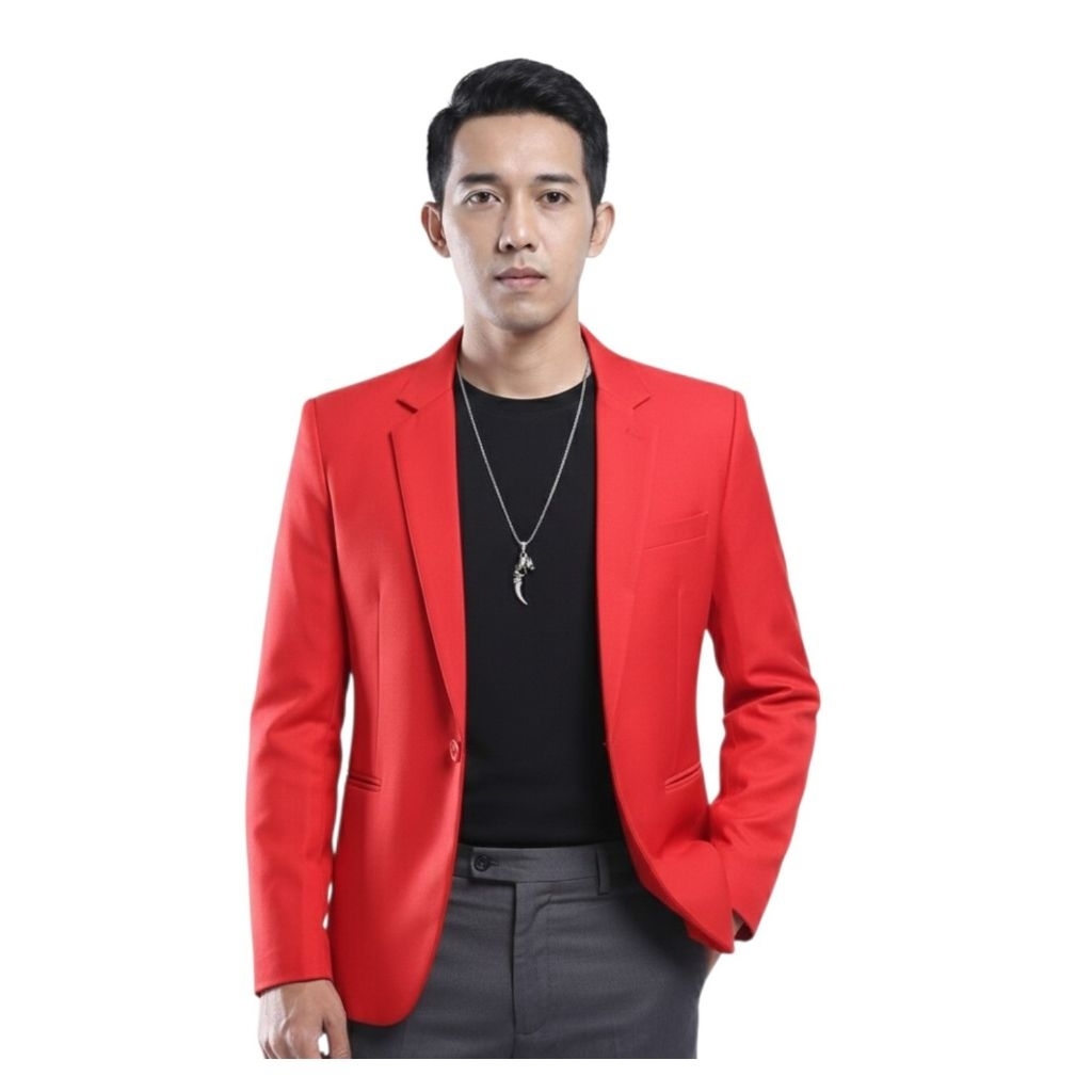 JAS PRIA MERAH MENYALA /BLAZER PRIA INDONESIA/JAS FORMAL MERAH CABE