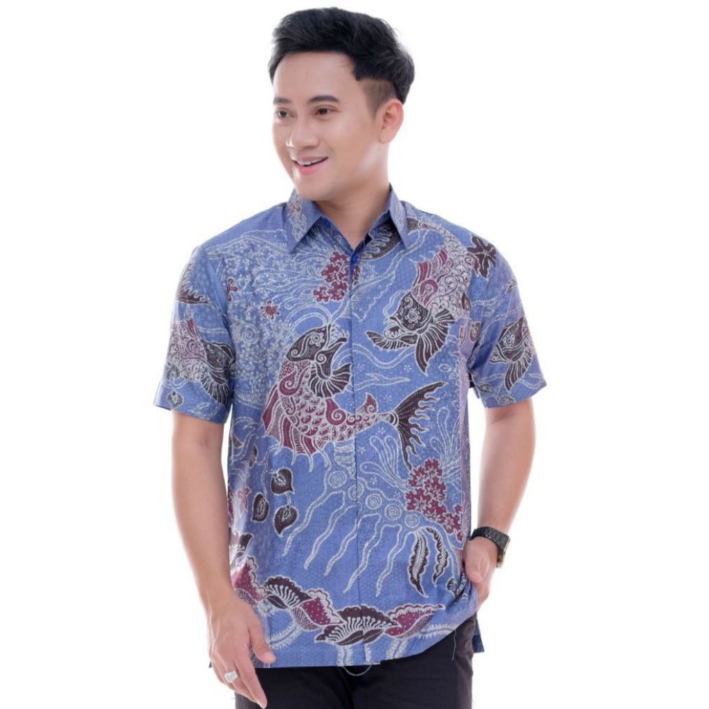 Hem batik tulis pria modern kain satin lengan pendek dalam lapis furing premium quality/ Hem batik t
