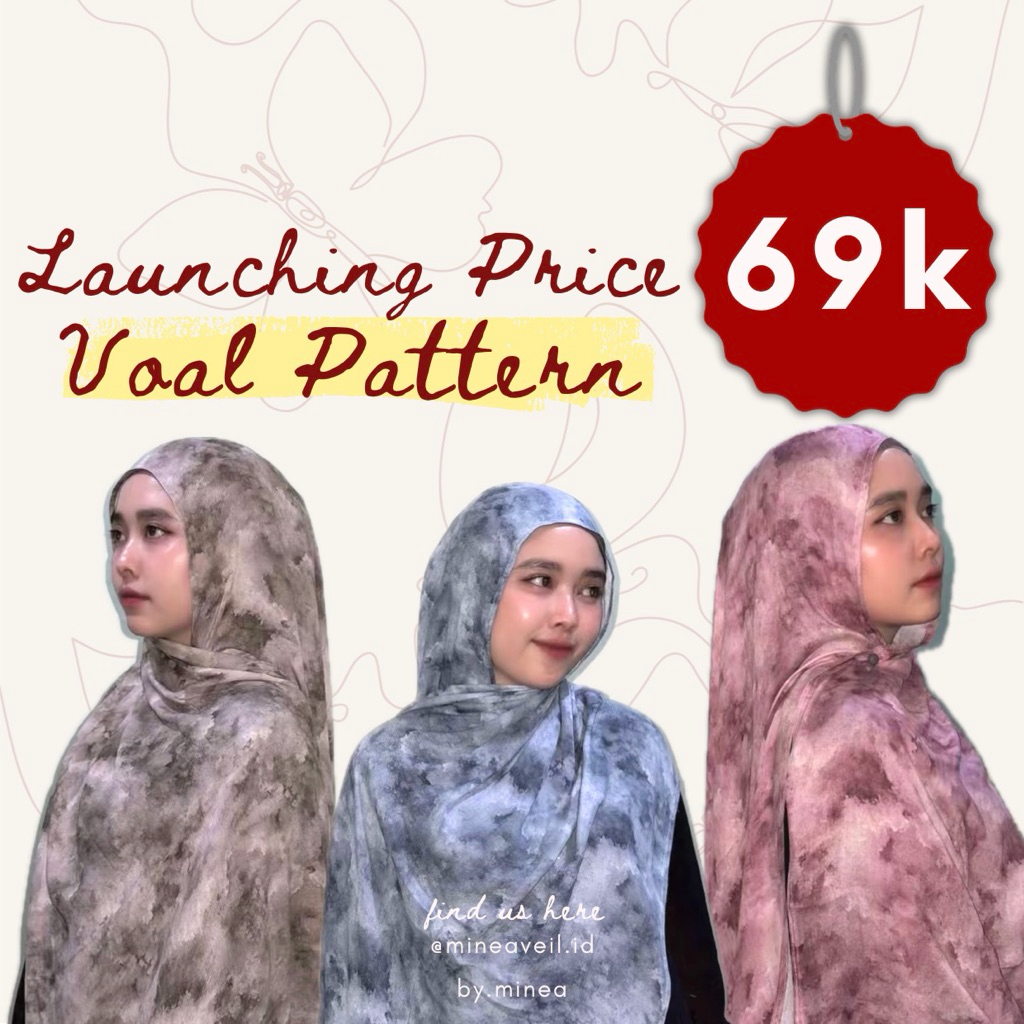 Minéa Voal Pattern Hijab - Voal Motif Premium, Ringan & Mudah Dibentuk