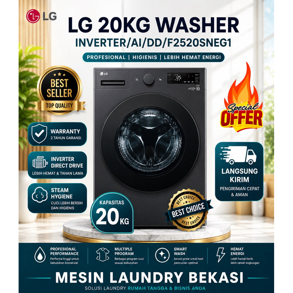 LG MESIN CUCI LAUNDRY FRONT LOADING 20 KG F2520SNEG1