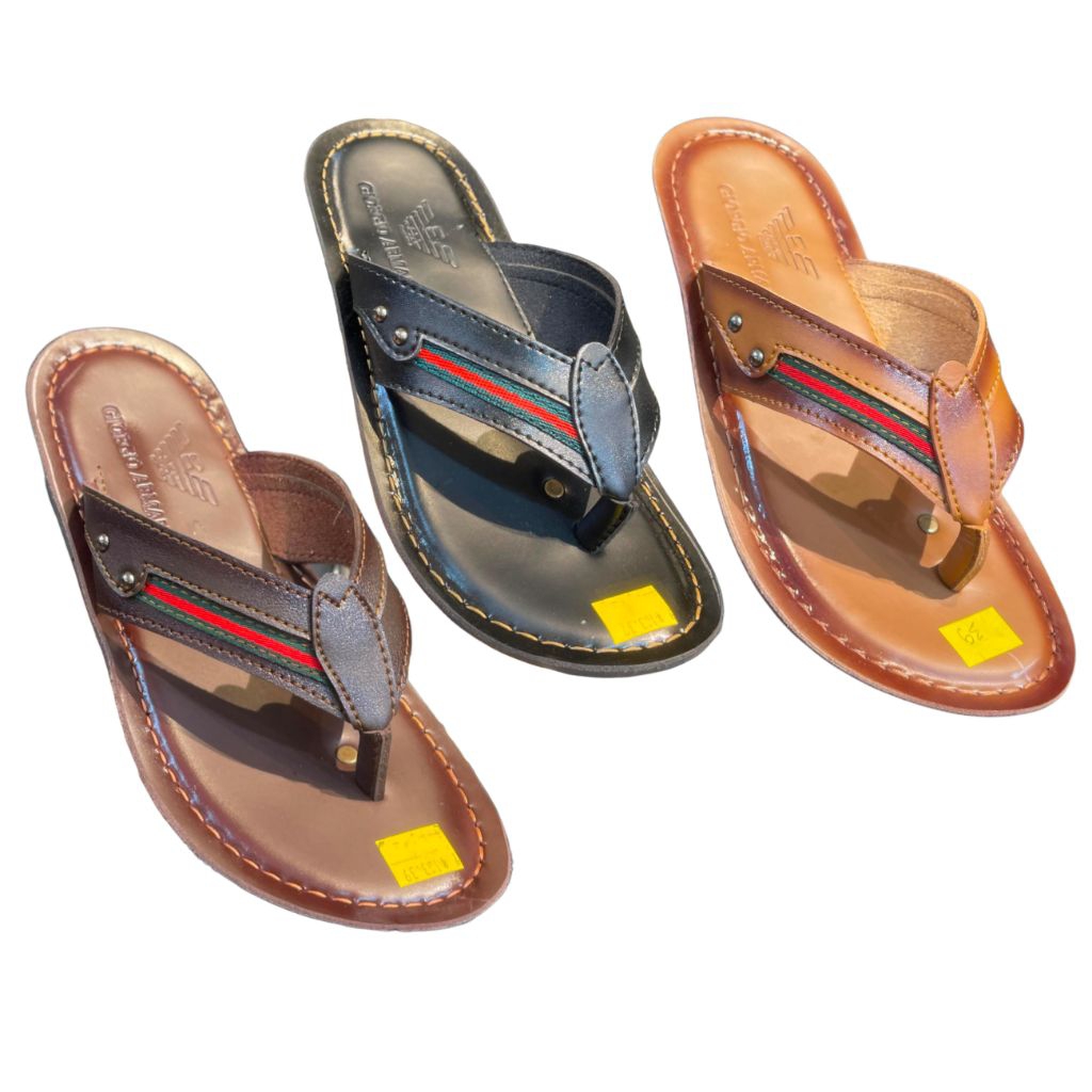 Sandal kulit pria jepit Giorgio Armani premium anti slip model trendy kekinian terlaris
