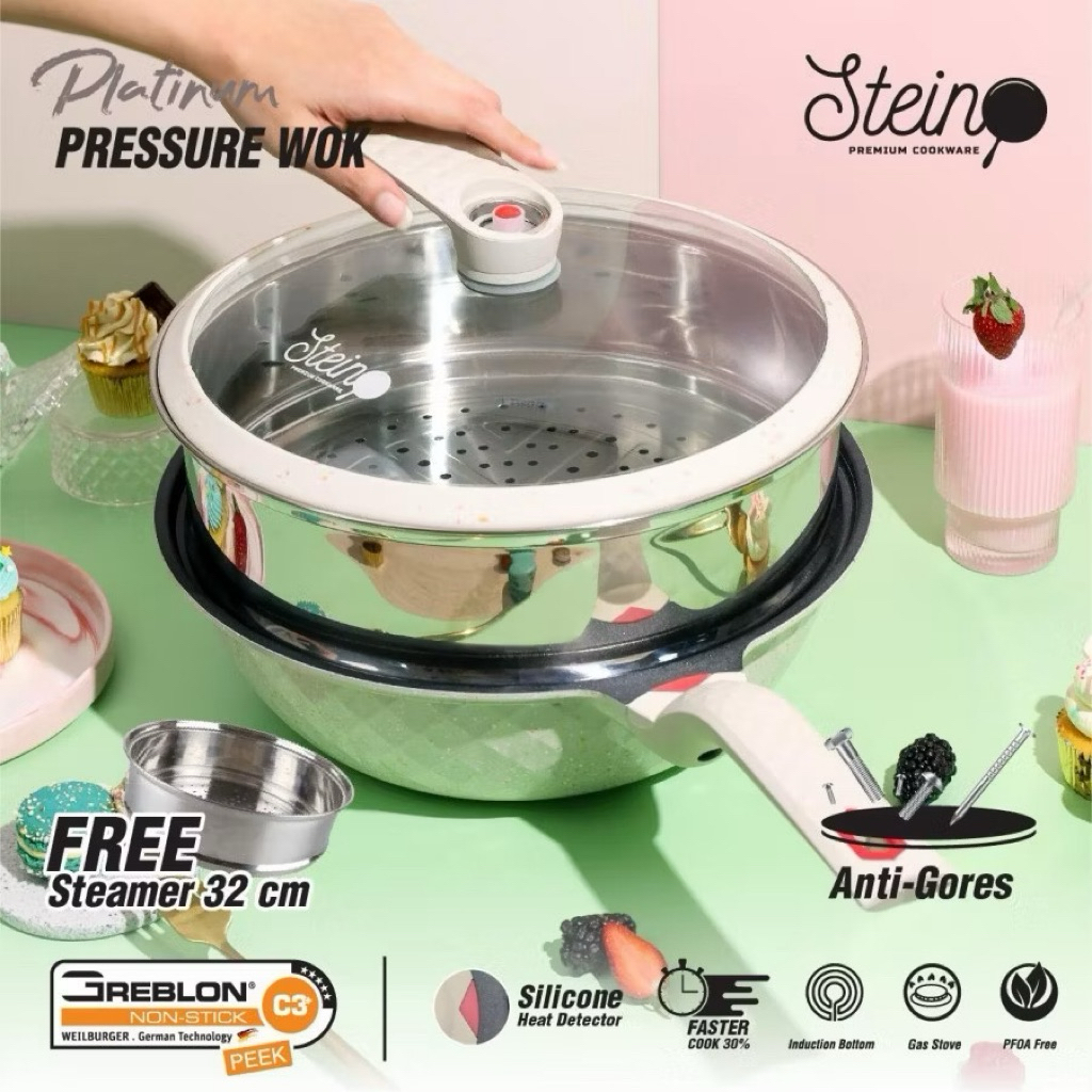 Steincookware Stein Pressure Wok Cooker Platinum Wok Presto 32 cm