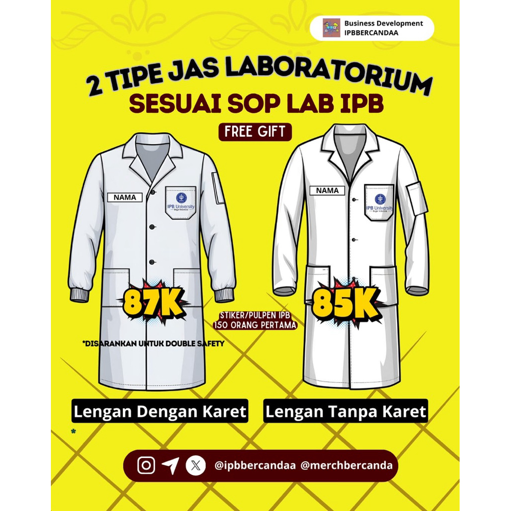 Jas laboratrium / Lab IPB Dengan Karet  ukuran bervariasi bahan oxford