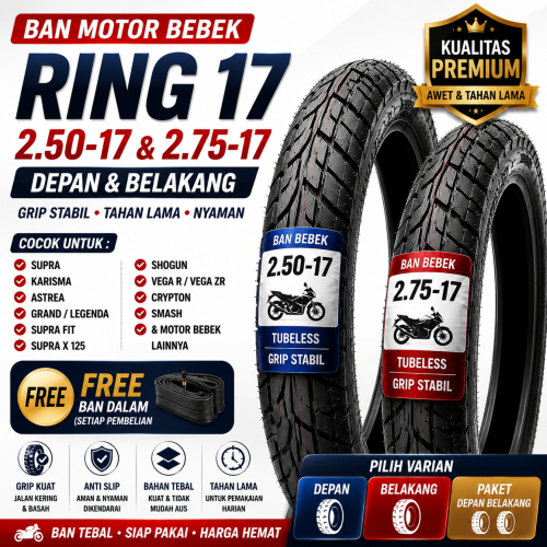 Sepasang Ban Motor Bebek Ring 17 Tersedia Ukuran 17 2.50-17 2.75-17 Grip Stabil Tahan Lama Cocok Sup