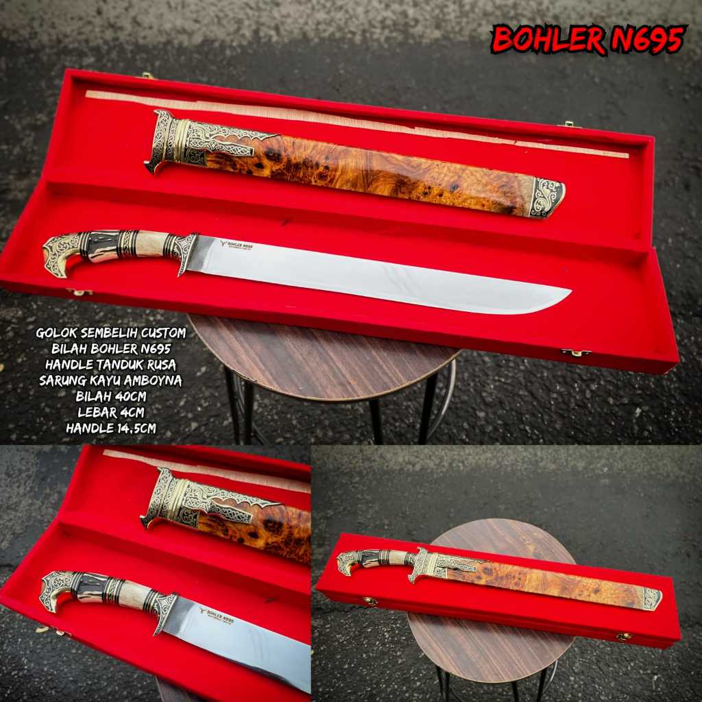Pisau Sembelih Bohler N695 40CM Burl Amboyna Free Box