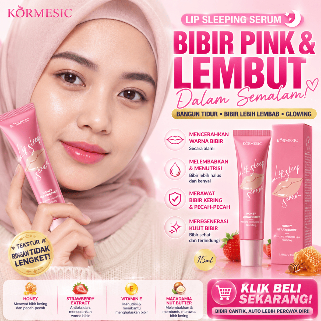BPOM | Lip Sleeping Serum Pink Alami 15ml | Pemerah Bibir Gelap Kering Pecah Pecah Lip Sleeping Seru