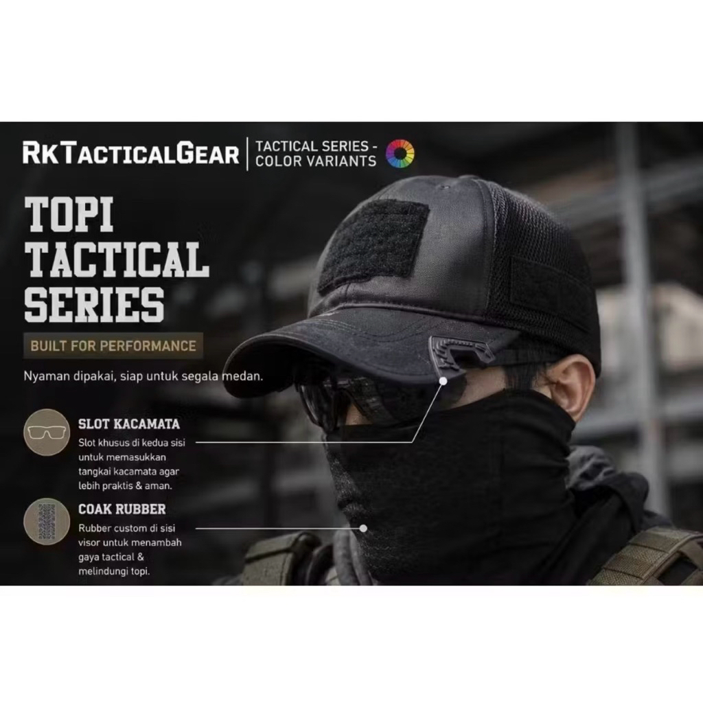 (ORIGINAL RK TACTICAL GEAR) TOPI CAPS PREMIUM QUALITY / Topi Tactical PERWIRA WARNA HITAM LORENG SAG